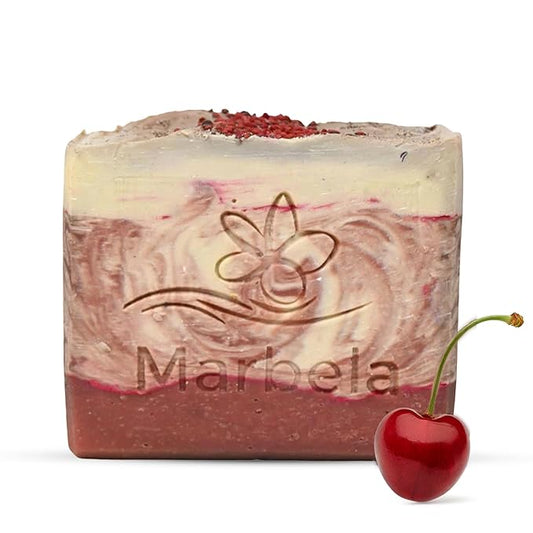Marbela Cosmetics Cherry Vanilla Handmade Soap Bar - Made in USA, Vegan Friendly, Palm Oil Free, Natural Bar Soap - Gentle Face & Body Soap for Daily Skin Care, Moisturizing & Nourishing - 3.5 oz