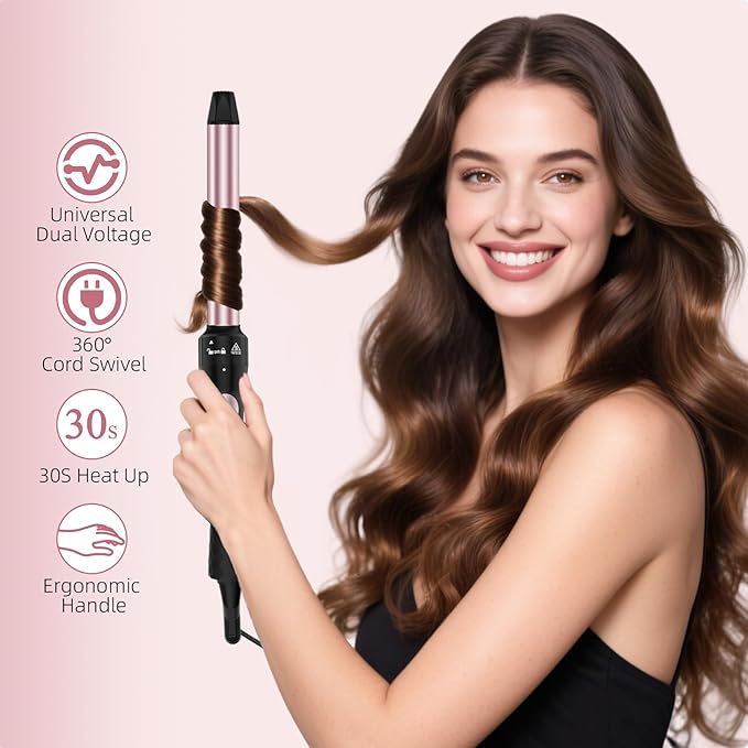 Wand Curling Iron Set, 3 in 1 Curling Iron with Interchangeable Barrels (0.35", 1", 1.25") for Versatile Curls, Fast Heating Curling Wand Hair Waver, Crimper Hair Tool Ideal for Gifts