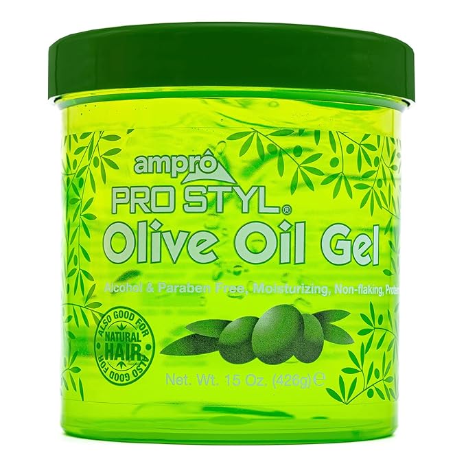 AmPro Pro Styl Protein Styling Gel - Moisturizes and Defines Strands - Helps Protect and Hydrate, Tames and Adds Shine without Weighing Down Tresses - Alcohol and Paraben Free - Olive - 15 oz