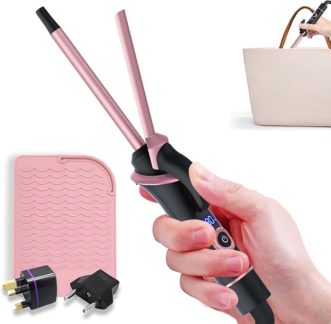 Mini Curling Iron for Short Hair Dual Voltage with European UK Plug Adapter Ceramic Travel Small Curling Iron 3/8 Inch Barrel Curler with Professional 30S Fast Heating, 5 Temps for Global Travel
