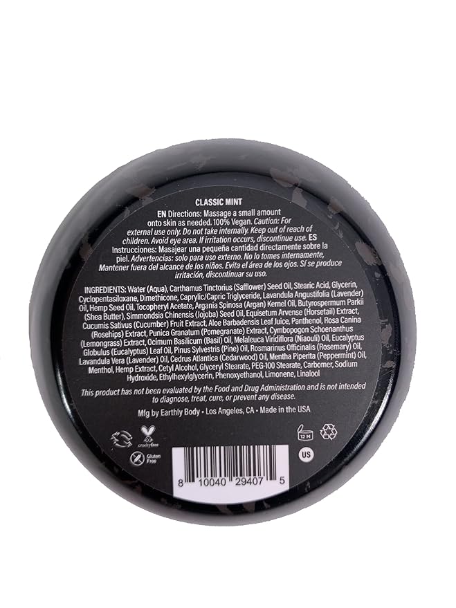 Earthly Body Premium Hemp Extract Daily Ultimate Cream - Menthol, Argan, Jojoba, Rosehips - Lightweight, Fast-Absorbing Moisturizing Topical Lotion with Essential Oils - Classic Mint, Single 5oz