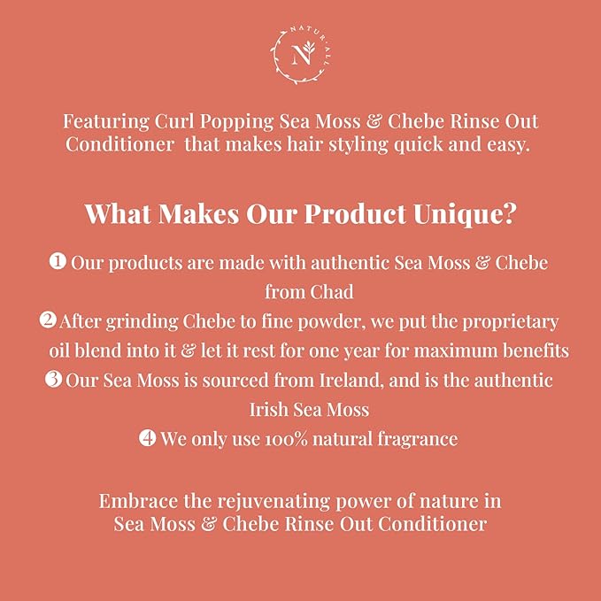 NaturAll Sea Moss & Chebe Anti Frizz Conditioner - Sulfate-Free Curl Hair Conditioner for Dry Hair - Detangles, Softens & Moisturizes Dry, Damaged Hair, Helps Reduce Breakage & Smooth Frizz (8.5 Oz)