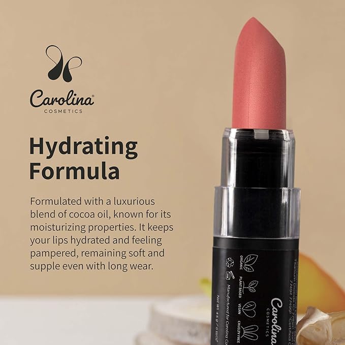 Plant-Based Moisturizing Lipstick - Japa Mala Shade 0.15oz- Hydrating with Cocoa Oil, Gluten-Free, Vegan, Non-GMO, Paraben-Free - Lightweight Cream Texture