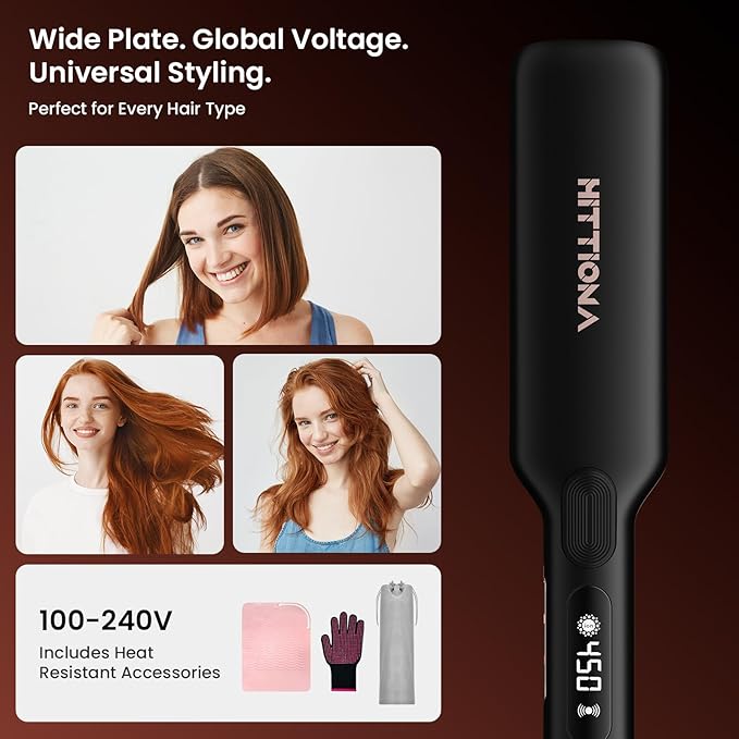 Flat Iron Hair Straightener – 1.75” Ceramic Infrared Ionic Flat Iron with 5s Fast Heat-Up, Vibration Technology, LCD Temp Control, Dual Voltage, Anti-Frizz Styling for All Hair Types