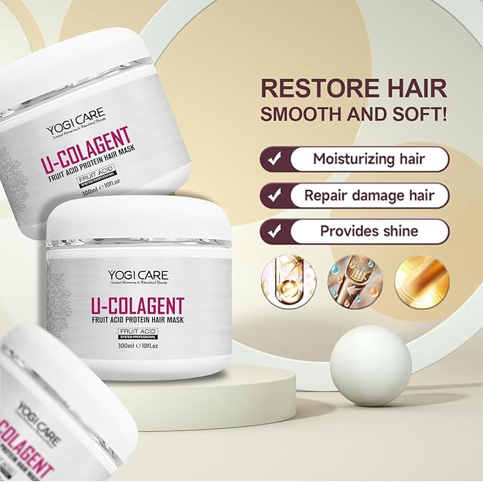 U-COLAGENT Fruit Acid Collagen Protein Hair Mask – Deep Nourishing Treatment for Dry, Damaged Hair – Strengthen, Repair, and Restore – Suitable for All Hair Types 300ml / 10 fl.oz