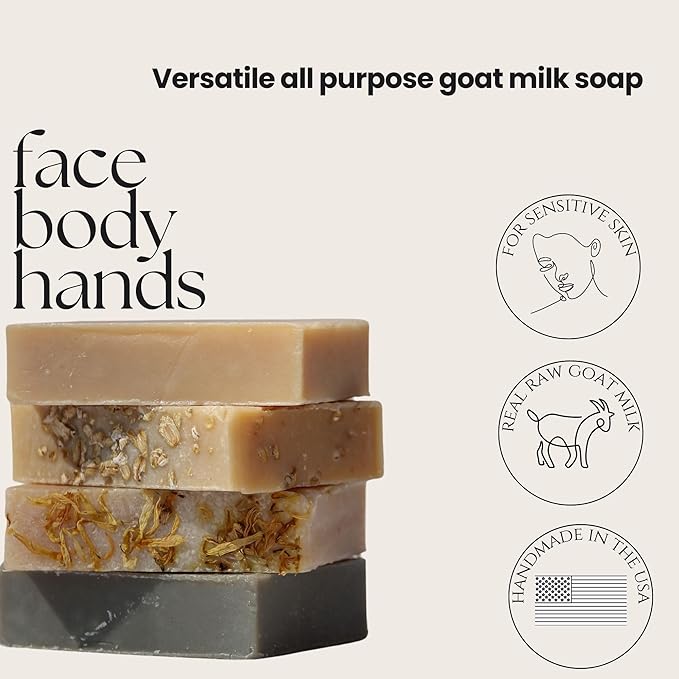 Premium Goat Milk Soap Bars - Dry Skin, Gentle, Organic & Soothing - Hand Made in USA with Real Goat Milk - Large 5 OZ (Pack of 4) - (Variety Pack)
