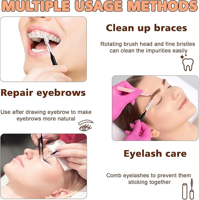 100 Pcs Micro Brow Brush with Cap, Spoolie Lash Comb, Lift Tools for Eyebrow & Eyelash Extensions, Lamination (Black)