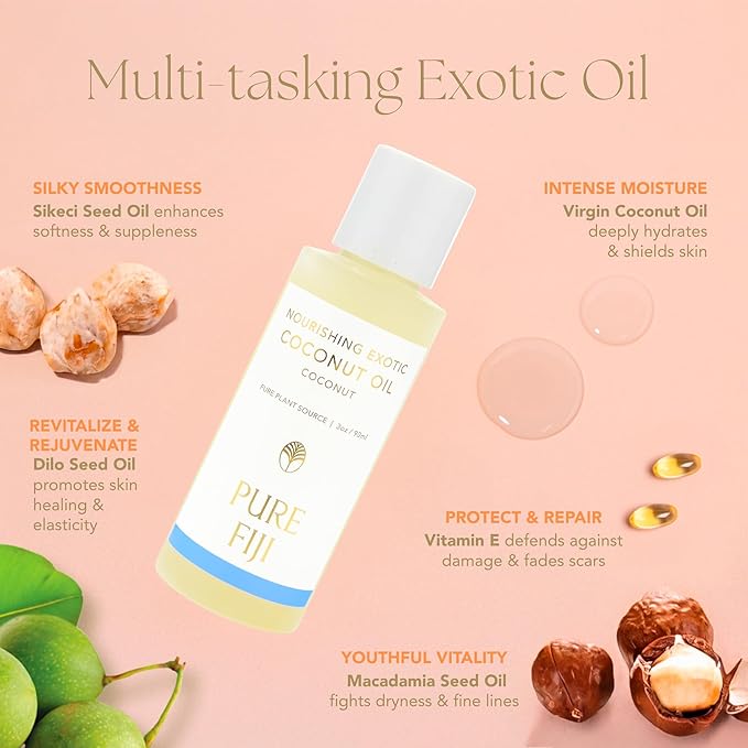 PURE FIJI Travel Size Nourishing Exotic Coconut Oil, Coconut (3oz/90ml)