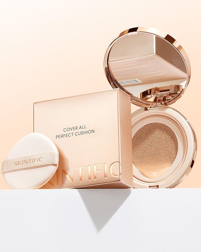 Full Coverage Cushion Foundation, Weightless, Skin Fit, Satin Glow Finish, Oil-Control Waterproof Foundation, Sweatproof Flawless BB Cream CC Korean Makeup