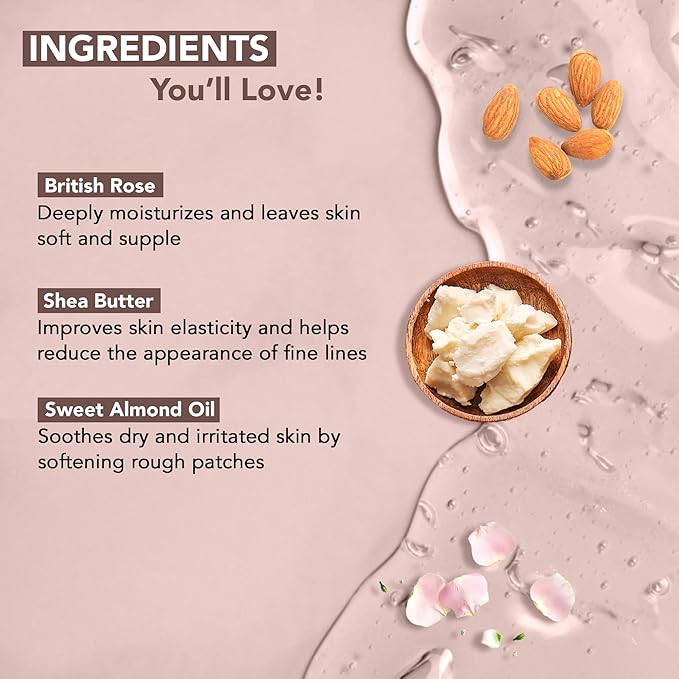 Botanic Hearth British Rose & Almond Body Wash – Moisturizing Shower Gel with Shea Butter, Gentle Hydrating Cleanser, Sulfate & Paraben Free – 16 fl oz