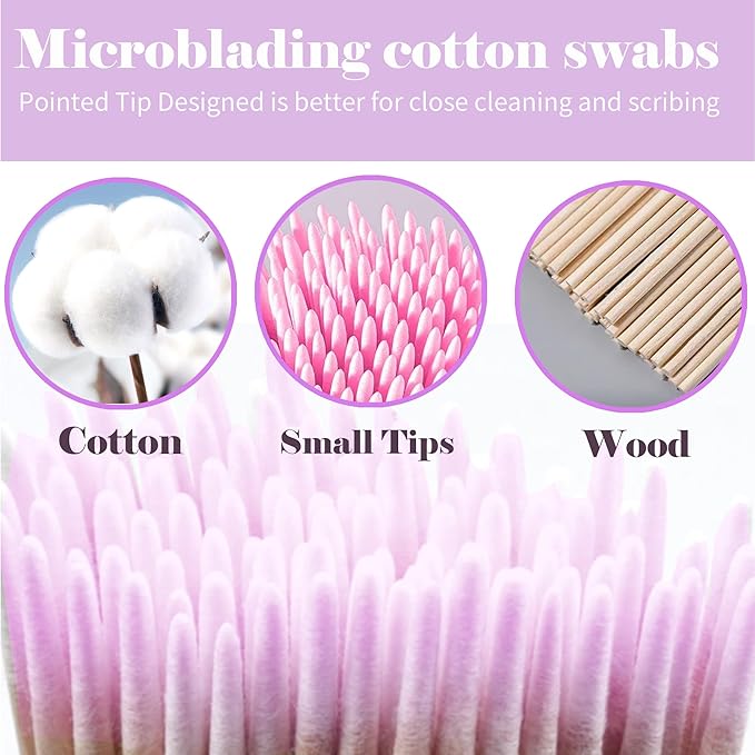 1000PCS Pointed Cotton Swabs - Precision Tip Cotton Swabs - 4 Inch Microblading Cotton Swabs - Microblading Cotton Buds for Eyebrow Eyelash Extensions, Makeup, Nails, Tattoo Permanent Supplies（PINK）