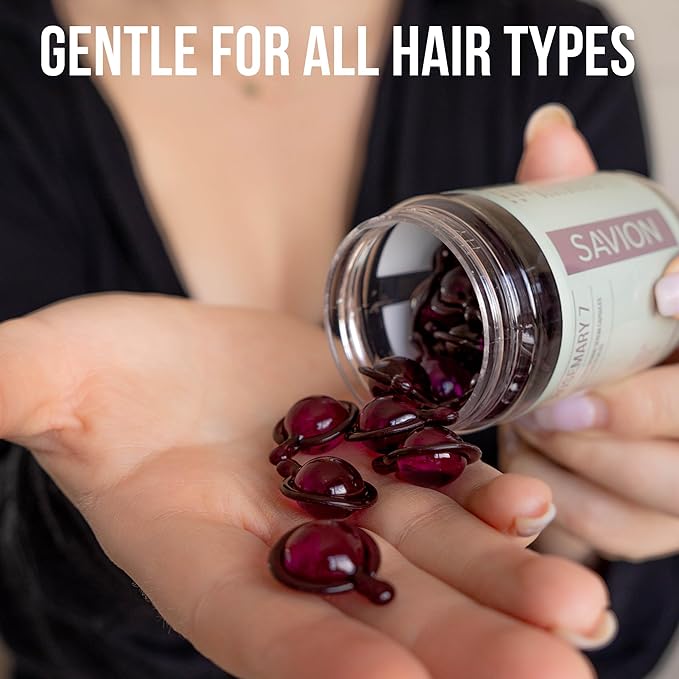 SAVION Rosemary Oil Hair Treatment Capsules - No Rinse Styling Hair Serum with Castor, Argan, Jojoba, Coconut, Tea Tree, Batana Oil - Hair Strengthening Oil for All Hair Types - 40 Capsules