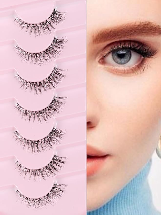 False Eyelashes Natural 11mm Short Lashes Wispy Eyelashes with Thin Band 3D Volume False Lashes Soft Strip Lashes Pack C Curl Natural Eyelashes Fake Lashes 7 Pair EVENTILL