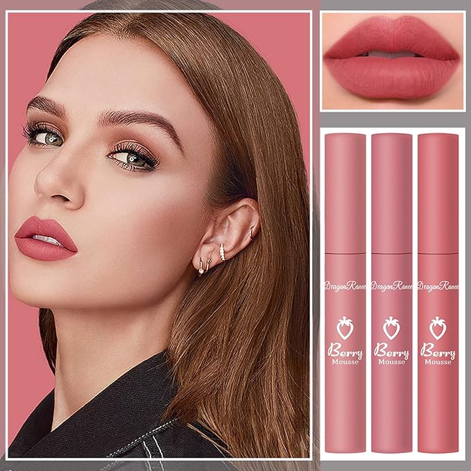 3 Piece Matte Lipstick Set,Nude Liquid Lipstick Velvet Air Moisture Smooth Crayon Lip Stain,Matte Liquid 24 Hour Superstay Long Lasting Waterproof Lip Gloss for Women Makeup(Set C)