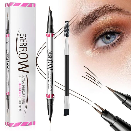 Eyebrow Pen, Brow Pencil 2-in-1 Dual-Ended Microblading Eyebrow Pencil with Micro-Fork-Tip & Precise Brush-Tip Crease Natural Hair-Like Brows, Last All-Day (Dark Brown)
