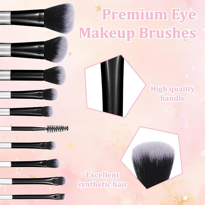 10 Pcs Mini Travel Makeup Brush Set With Pouch Black Portable Travel Size Makeup Brushes Professional Cosmetic Brush Travel Essentials kits for Brush Blush Powder Eye Shadow Women Girls