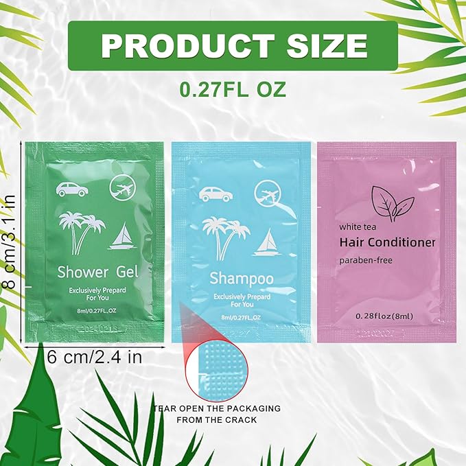 Body Wash Shampoo Conditioner Set Travel 0.28fl Oz,Travel Size Shower Gel Set,Shampoo and Conditioner Travel Bulk,Hotel Supplies Bulk Hygiene Kits for Homeless Guests Hotel (100)