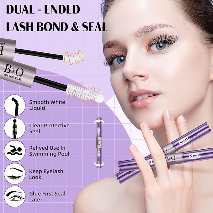 B&Qaugen Lash Cluster Lash Glue Lash Bond and Seal Waterproof 10ml Lash Cluster Glue for False Eyelash Wispy Long Lasting All Day Wear 2 in 1 Eyelash Bond and Seal for DIY Lash(Clear Bond,10ML)