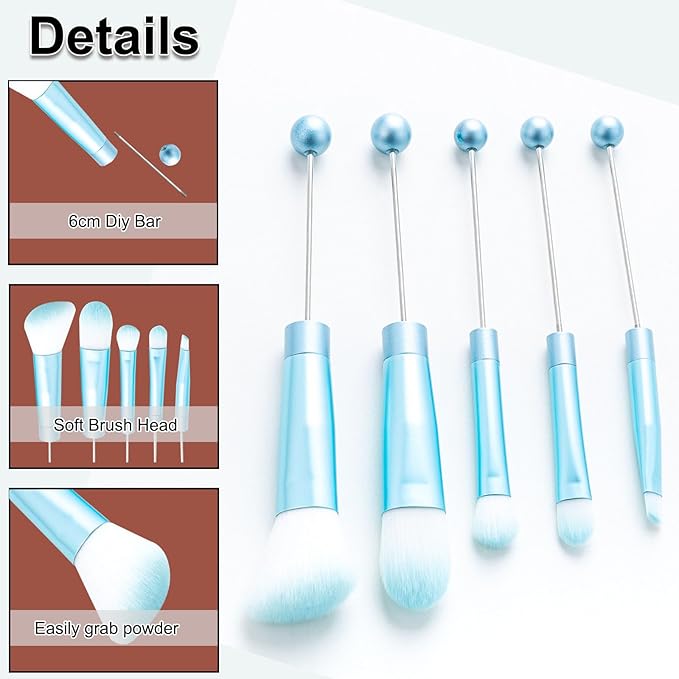 10Pieces Beadable Makeup Brushes Solid Color Diy Makeup Comestic Brushes Beaded Brushes Kit for DIY Beaded Eyeshadow Brush (Beadable Makeup Brushes-10pieces=2Sets)