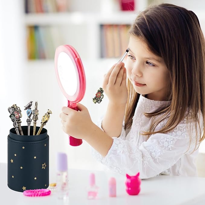 5 Pcs Potter Makeup Brushes Set with Brushes Holder, Wi-zard Wand Makeup Brushes Set,Harry Gifts for Women Girls