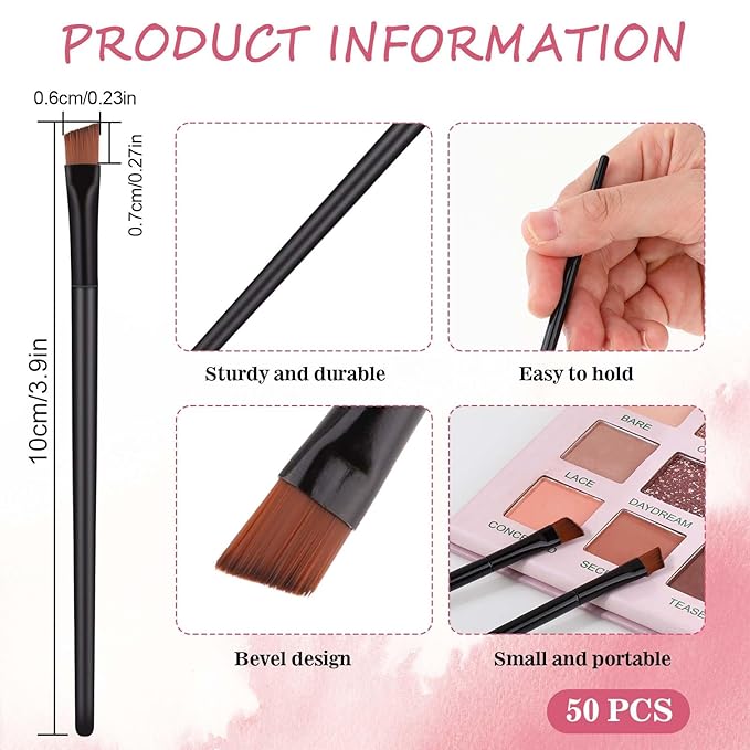 50 Pieces Angled Eyebrow Brushes Eyebrow Tint Brush Flat Tapered Eyebrow Concealer Brush Eye Shadow Applicator Sticks Disposable Eye Makeup Brushes