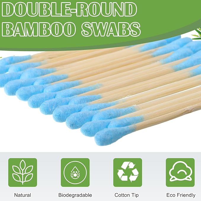 5000 Count Bamboo Cotton Swabs Double Buds Organic Cotton Swabs with Tips for Ears Sterile Tipped Applicator Makeup Swab Daily Makeup Eye Cleaning(Round,Blue)