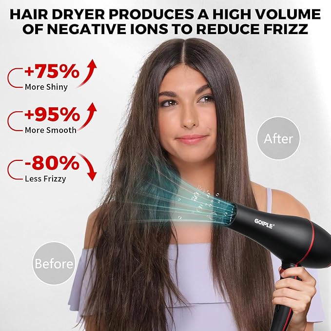 13Pcs Ionic Constant Temperature Hair Blow Dryer Kit - Lightweight, Low Noise, 1800W Professional Blowdryer Set for Women and Men
