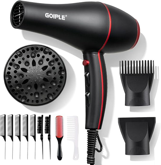 13Pcs Ionic Constant Temperature Hair Blow Dryer Kit - Lightweight, Low Noise, 1800W Professional Blowdryer Set for Women and Men