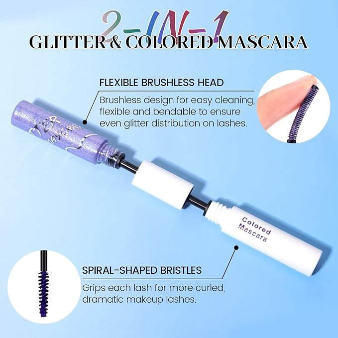 DAGEDA Pink Dual-Ended Mascara, 2 In 1 Quick-Drying Glitter & Matte Colored Mascara for Eyelashes, Smudge-proof Lengthening Voluminous Curling Eye Makeup Look 01