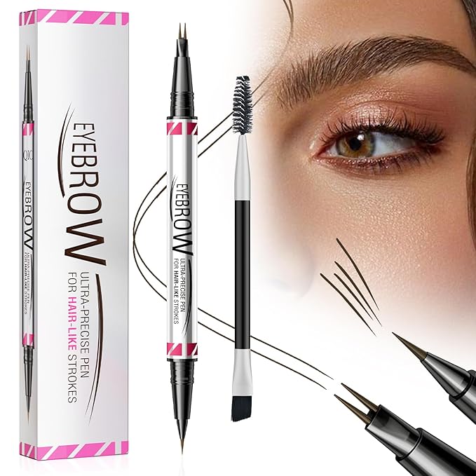 Eyebrow Pen, Brow Pencil 2-in-1 Dual-Ended Microblading Eyebrow Pencil with Micro-Fork-Tip & Precise Brush-Tip Crease Natural Hair-Like Brows, Last All-Day (Black Brown)