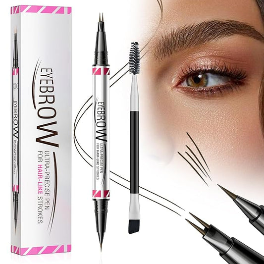 Eyebrow Pen, Brow Pencil 2-in-1 Dual-Ended Microblading Eyebrow Pencil with Micro-Fork-Tip & Precise Brush-Tip Crease Natural Hair-Like Brows, Last All-Day (Black Brown)
