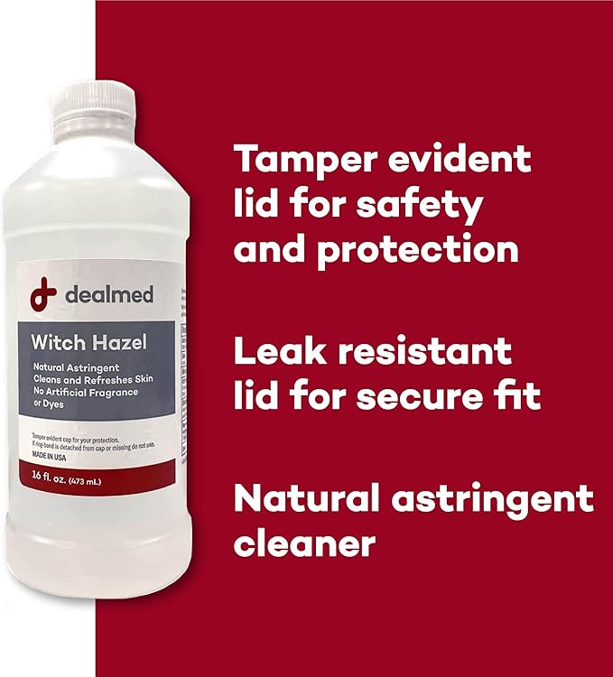 Dealmed Witch Hazel, 16 oz. | Natural Astringent Cleans and Refreshes Skin | No Artificial Fragrance or Dyes (Pack of 4)