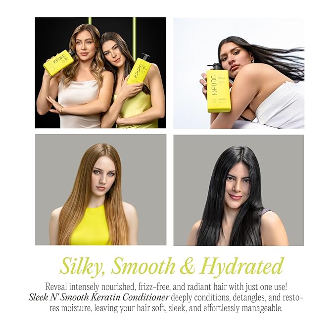 Sleek N' Smooth Keratin Hair Treatment Conditioner K-Pure, KeraCore Technology, Sulfate & Paraben Free, Anti Frizz Conditioner for Strengthening, Smoothing, & Shine, for Color Treated and Damaged Hair
