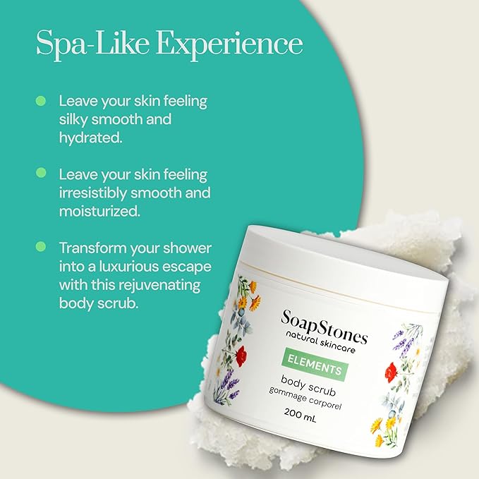 Soapstones Cedar and Elements Exfoliating Body Scrub - 200 mL - Gentle and Soothing with Safflower Seed Oil - Rosemary and Mint Infused Body Scrub Exfoliator