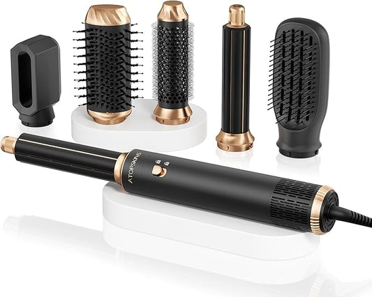 6 in 1 Blow Dryer Brush Set & Hot Air Styler, Negative Ionic Hair Dryer Brush Hair Styling Tools for Fast Drying Straightening Curling Voluming, Ideal Gifting for Women (Black)