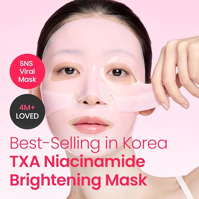 Korean Facial Sheet Mask (TXA + Niacinamide), 4 Count (30g Each) – Hydrating Care, Helps Improve the Look of Dullness & Uneven Tone