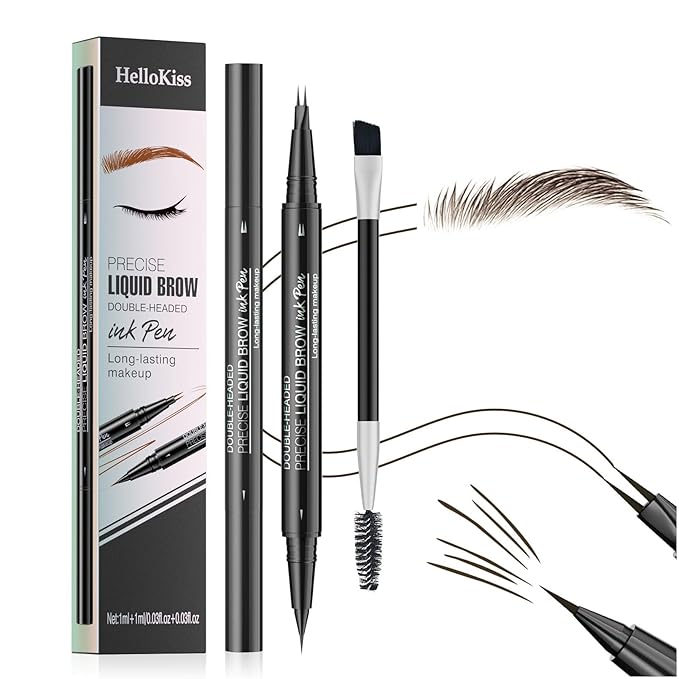 2 Prong Tip Microblading Eyebrow Pen With Brush- 2-in-1 Waterproof Eyebrow Pencil, Long-Lasting Natural Hair-Like Brows, Smudge-Proof & Easy to UseWith Brush 04#Black Brown)