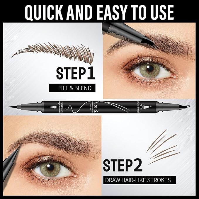 Curved Eyebrow Pencil, 2-in-1 Dual-Ended Eyebrow Pen with Curved Tip and Precise Brush-Tip, Waterproof, Microblading, Long Lasting (Light Brown)