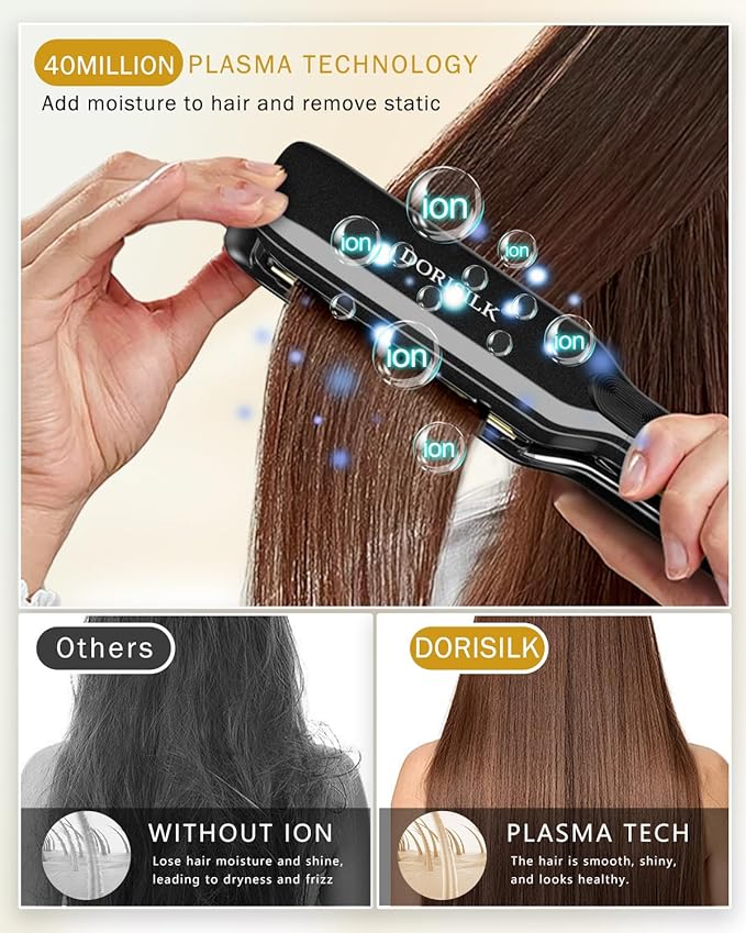 DORISILK 500 Degree Vibrating Ceramic Hair Straightener, 2 in 1 Hair Straightener and Curler, Plasma Flat Iron Get Frizz-Free Hair (500FWV)