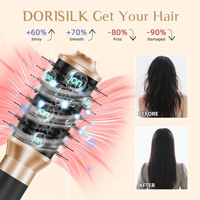 RUCHA 8 in 1 Hair Nora Styler & Hair Dryer Brush Blow Dryer, 110000 RPM High-Speed Hot Air Brush and Auto Wrap Curlers, Negative Ions Hot Brush Styler for Curling Volumizing Straightening Drying