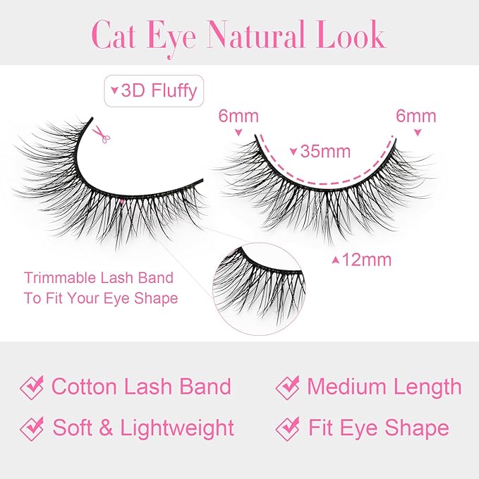 EMEDA False Lashes Natural Look Eyelashes 12mm Short 14 Pairs 3D Pestañas Postizas Naturales False Eyelashes Natural Doll Eye Looking Fluffy Eye Lash Wispy Strip Lashes Pack by EMEDA(M25）
