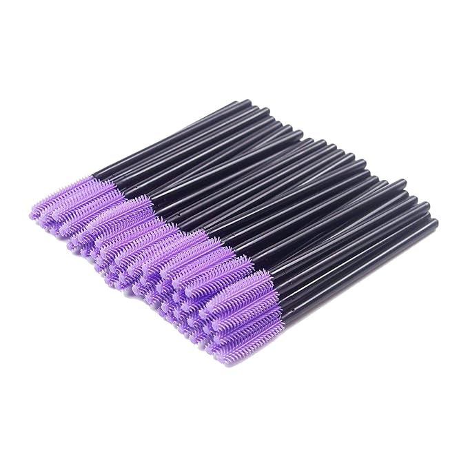 BIHRTC Pack of 100 One-Off Disposable Silicone Eyelash Mascara Brushes Wands Applicator Eyebrow Brush Makeup Tool Kit Set (Tower Shape - Black+Purple)