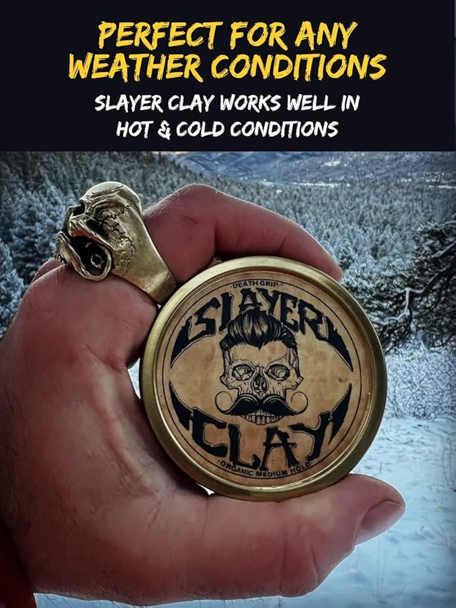 Hair Clay For Men - Slayer Clay Organic Medium Hold 2 Ounce Tin - Like Pomade Cream Or Gel - Shine Free & Non Greasy - Anti Dandruff & Easy To Use Mens Hair Product With Bentonite By Death Grip