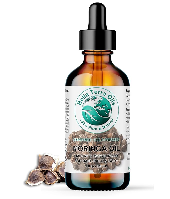 Bella Terra Oils - Organic Moringa Oil 4 oz - Celebrating Pure Premium Organic Moringa, Enriched with Antioxidants, Best for Nourishing Skin’s Natural Glow