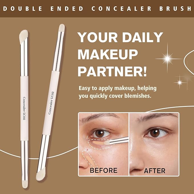 LOCKOUTE Double Ended Concealer Brush LC02 - Duo Precision & Blending Heads, Skin-Friendly Bristles for Flawless Coverage (1 PC)
