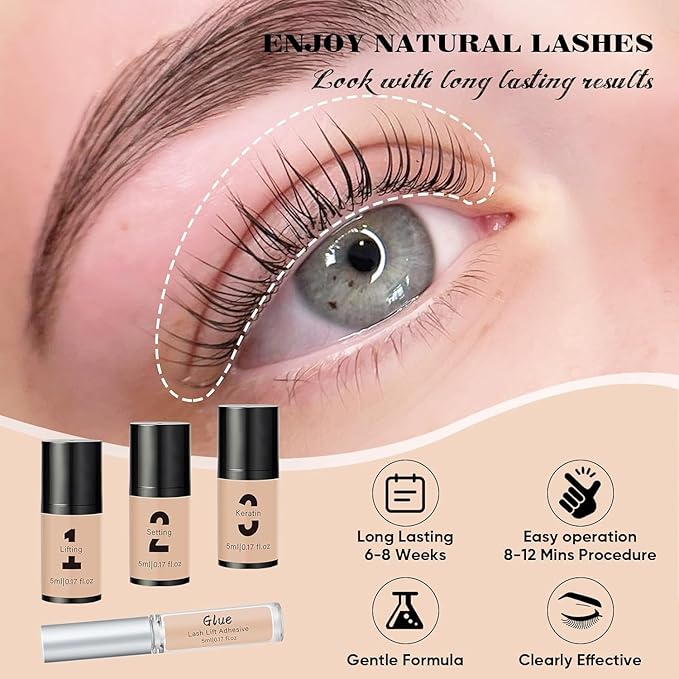 Libeauty Lash Lift and Color Kit Brow Lamination Kit with Black Color Quick Lifting Perming & Voluminous Coloring with Complete Tools DIY Eyelash Perm Use at Home & Salon Supplies