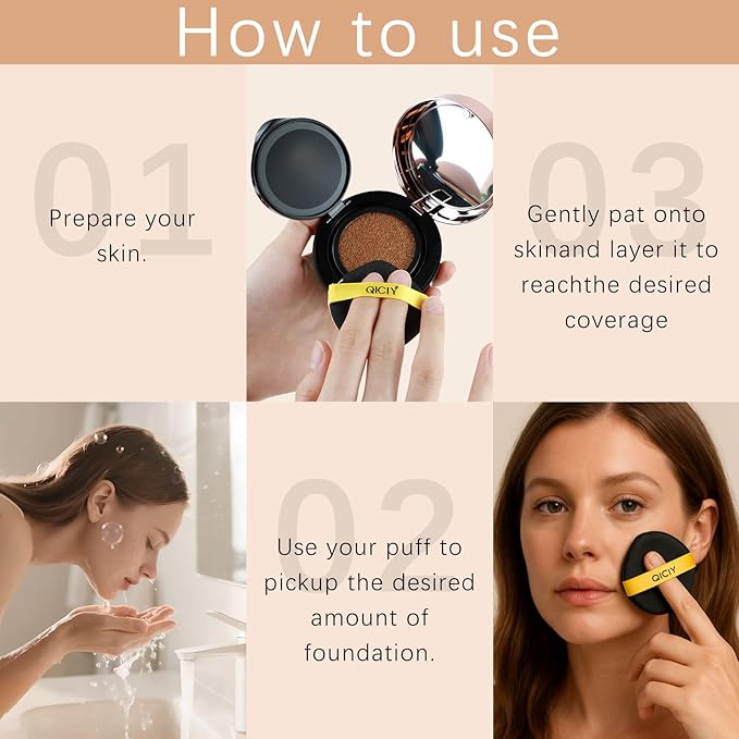 QueenDiary Moisture Cushion CC Cream Foundation for Mature Skin - Flawless Concealer BB Cream, Long-Lasting Waterproof Air Cushion CC,Lightweight, Buildable Coverage, Semi-Matte (Nude)