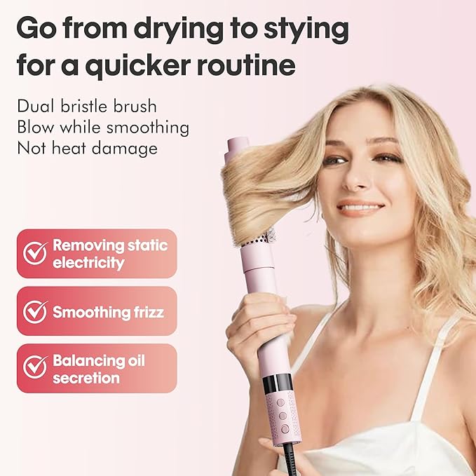 6 in 1 Blow Dryer Brush Set, Powerful Hair Dryer Brush with Auto-Winding Curl L/R, Fast Drying, Smooth Blowouts, Root-Lift Volume, No Heat Damage Frizz-Free Thermal Brush, Hot Air Styler for Travel