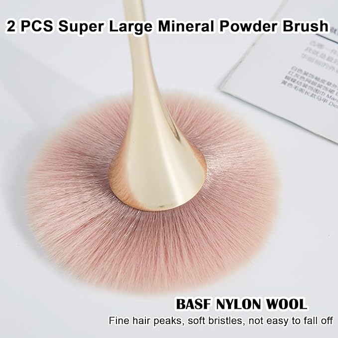 2 Pieces Large Mineral Powder Brush,Kabuki Makeup Brush,Soft Fluffy Foundation Brush Blush Brush,Large Powder Mineral Brush Nail Brushes Makeup Brushes for Daily Makeup
