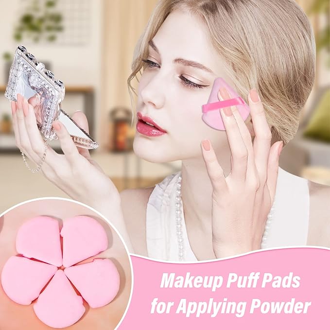 Thrilez 20pcs Triangle Powder Puff, Loose Powder Puffs Makeup Puff for Face Powder, Setting Powder Puff for Make Up, Face Puff Pads for Press Powder, Sponge Powder Applicator for Face and Eye (Pink)